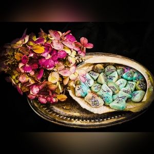 Amazonite Handmade Runestone Set - Nordic Heathen Runes - Pagan Alter Supplies